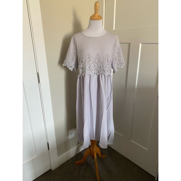 NWT Tea n Rose Light Gray Midi Lace Dress- size large - Picture 6 of 11
